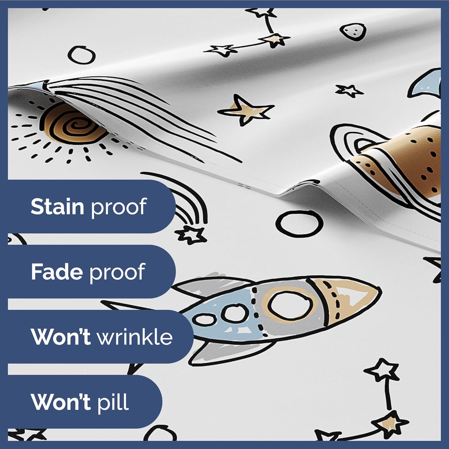 - Stain proof
- Fade proof
- Won't wrinkle
- Won't pill