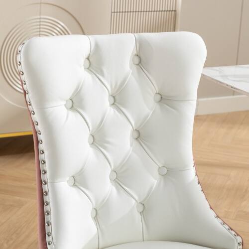 Alt View 3. LUCKY ONE - Assembled Tufted PU Velvet Dining Chair Set of 2 with Wood Legs Nailhead Trim - White PU.