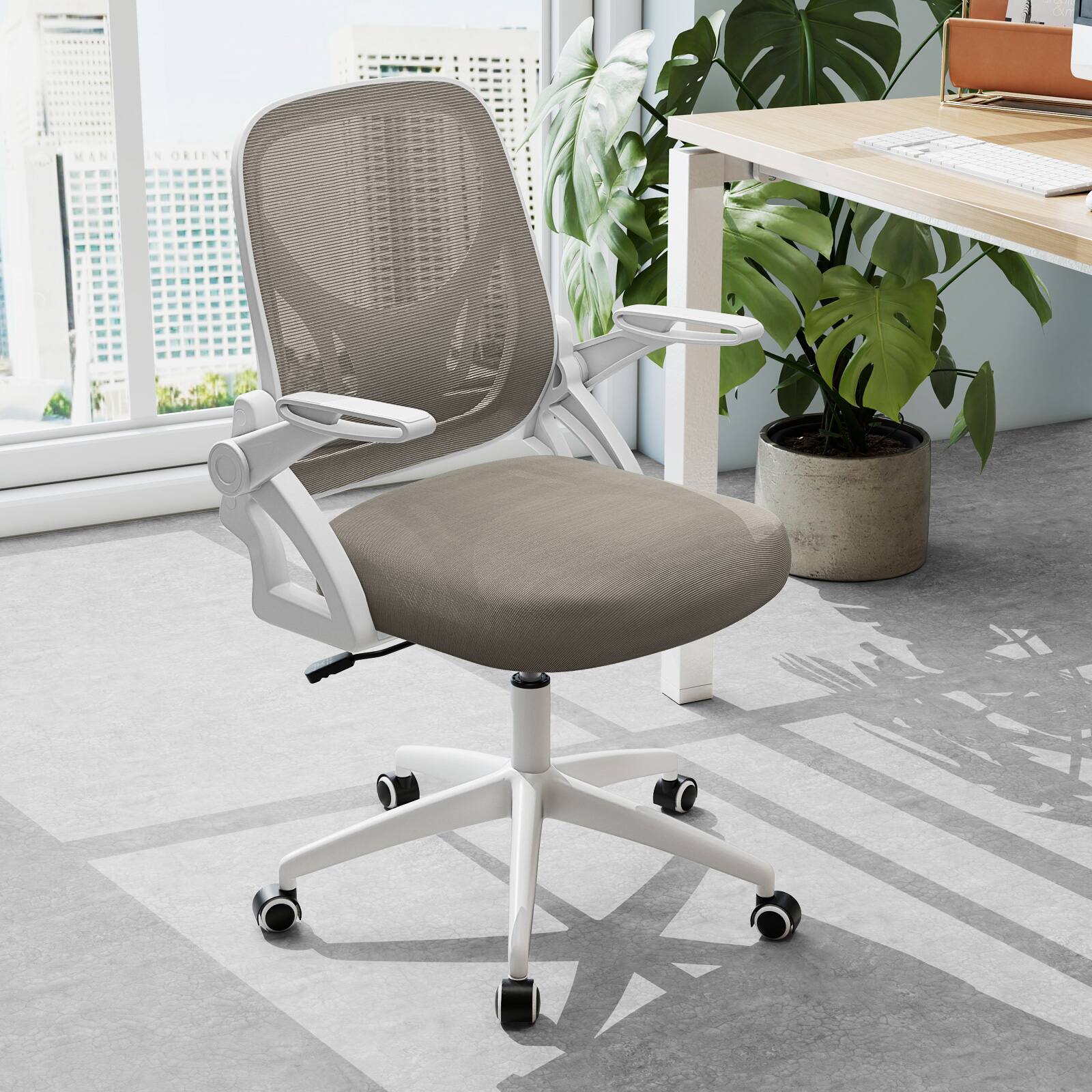 Alt View 3. Costway - Costway Mesh Office Chair with Lumbar Support & Flip-up Arms Rolling Casters for Work - Gray.