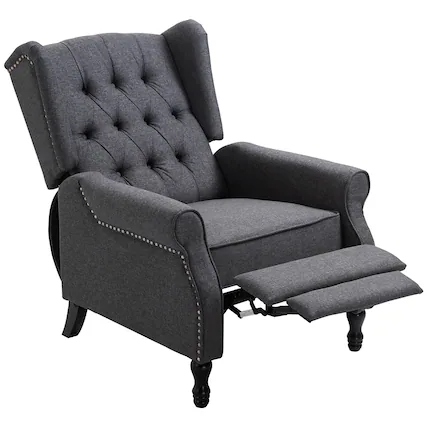 Front. Homcom - Fabric Upholstered Wingback Recliner, Tufted Push Back Accent Chair, Linen Arm Chair with Footrest & Padded Cushion - gray.