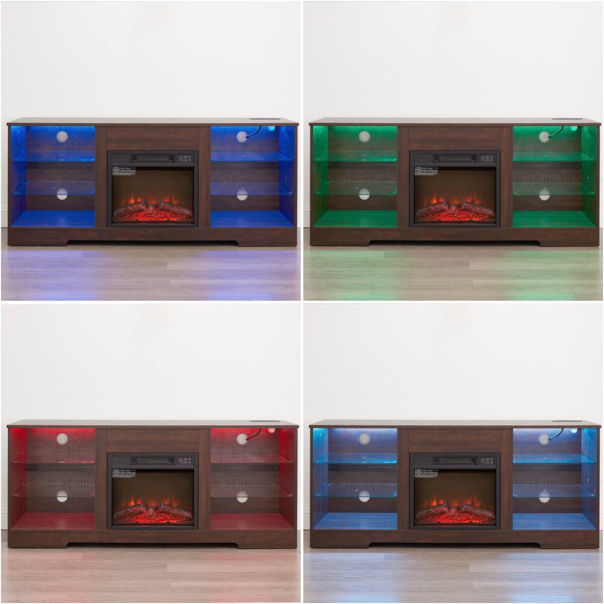 Alt View 7. Boyel Living - 57.88-in Espresso Electric Fireplace TV Stand for TVs up to 62-in with Glass Shelves LED Lights USB Charging - Espresso.