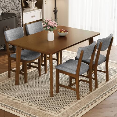 Alt View 4. LUCKY ONE - 5-Piece Farmhouse Dining Set with 47.24" Rectangular Dining Table and 4 Chairs - Walnut.