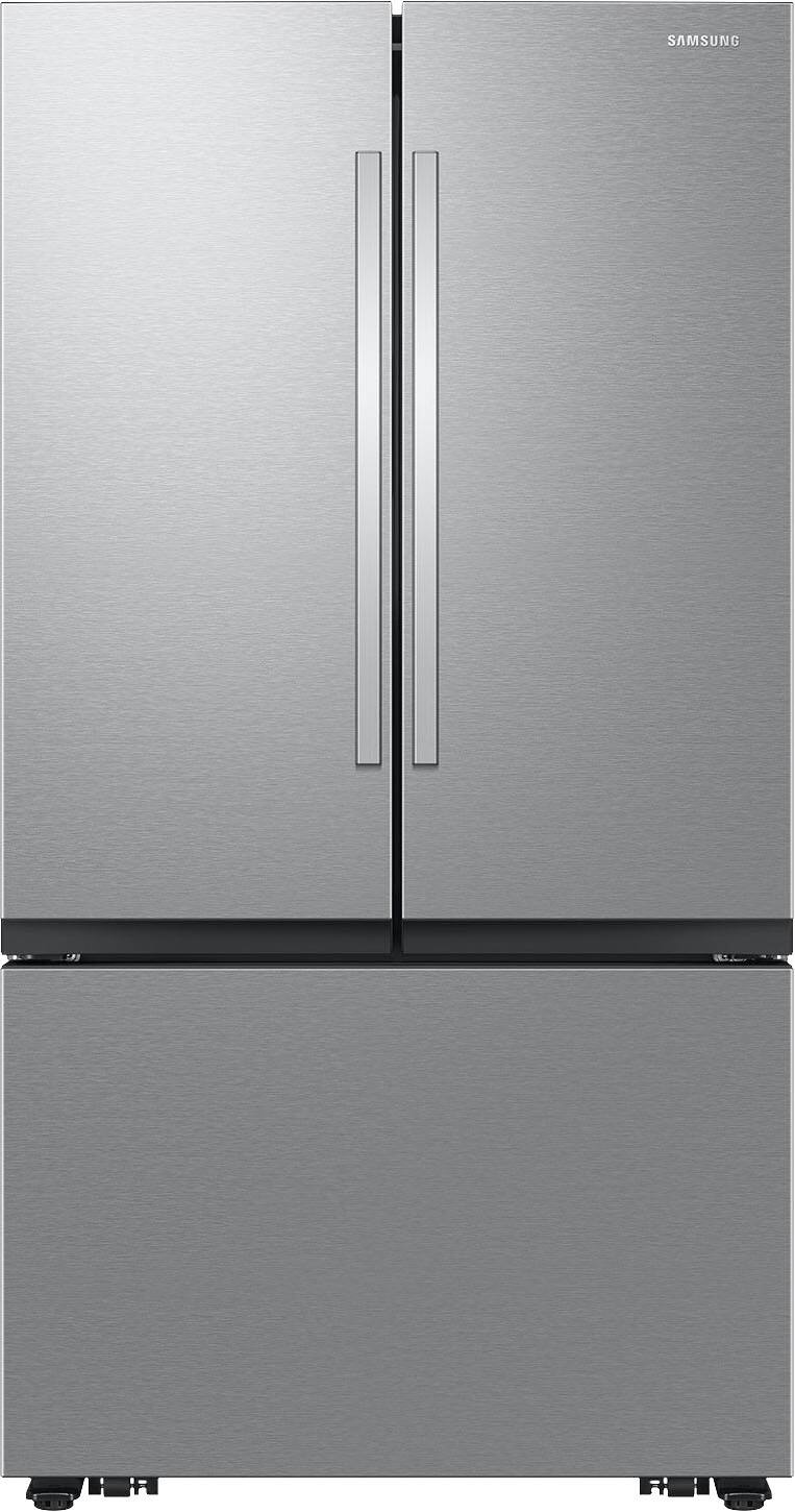 Front. Samsung - Open Box 27 cu. ft. French Door Counter Depth Smart Refrigerator with Dual Auto Ice Maker - Fingerprint Resistant Stainless Steel.