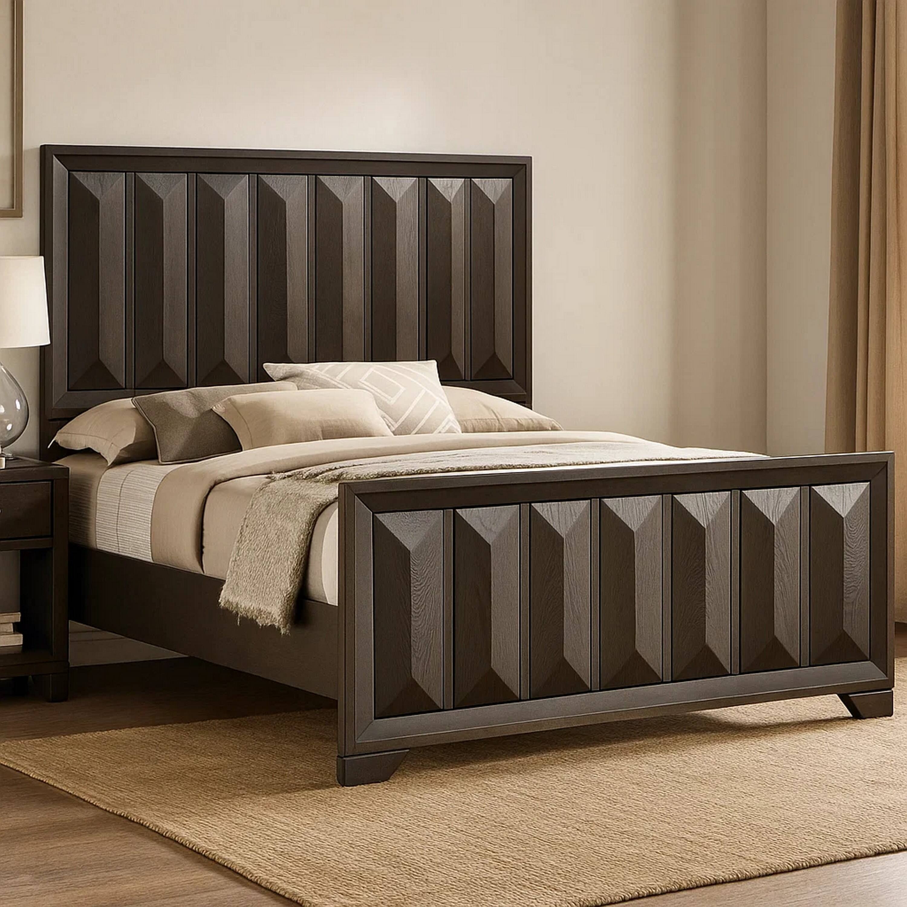 Alt View 6. Manhattan Lane - Fema Queen Bed, Vertical Facet Headboard and Footboard - Espresso Brown.