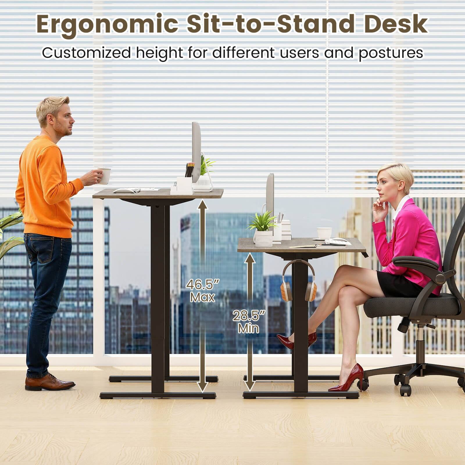 Ergonomic Sit-to-Stand Desk  
Customized height for different users and postures  

46.5" Max  
28.5" Min