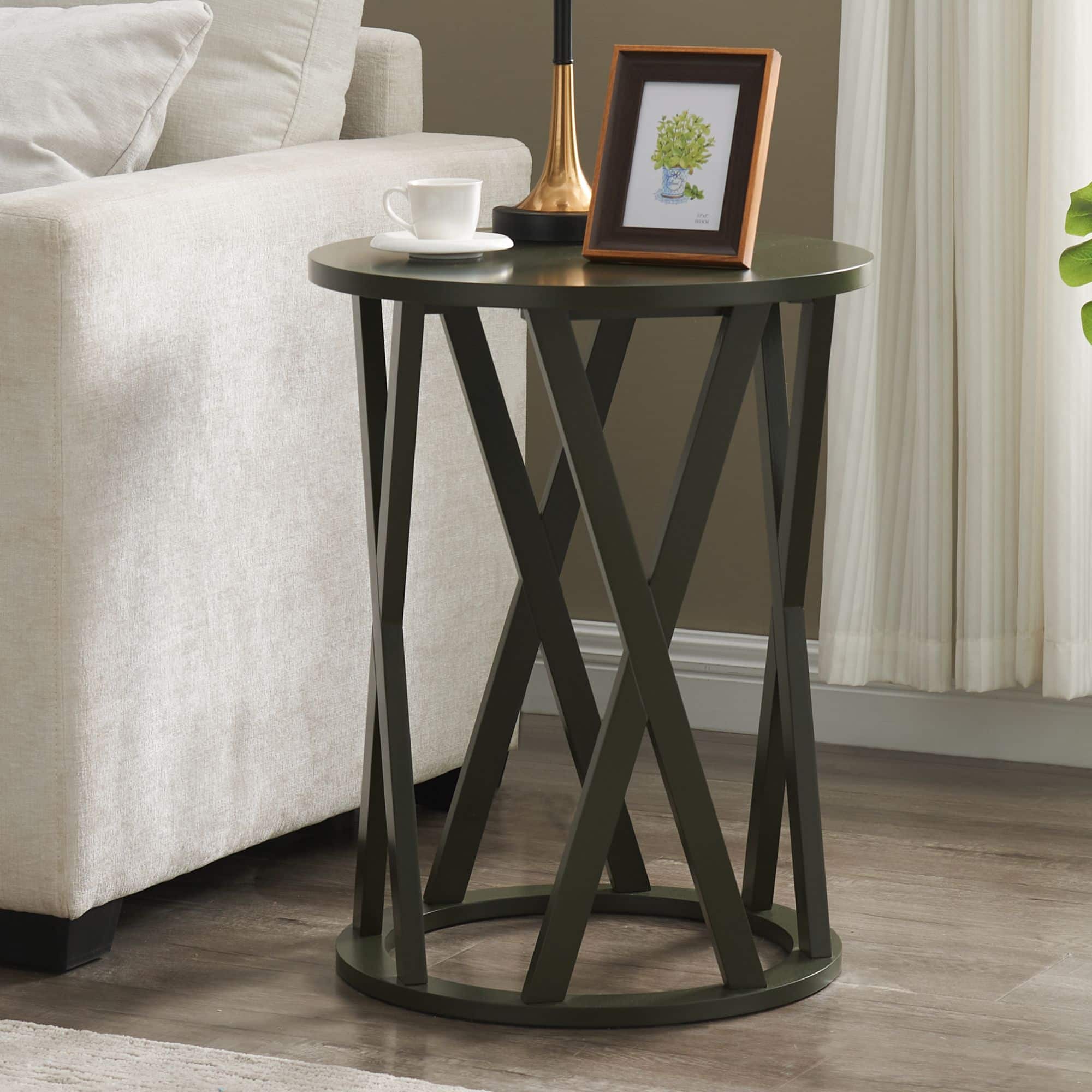 Kings Brand Furniture - Vienna Side End Table - Modern Round Farmhouse Accent Table - Open Orange