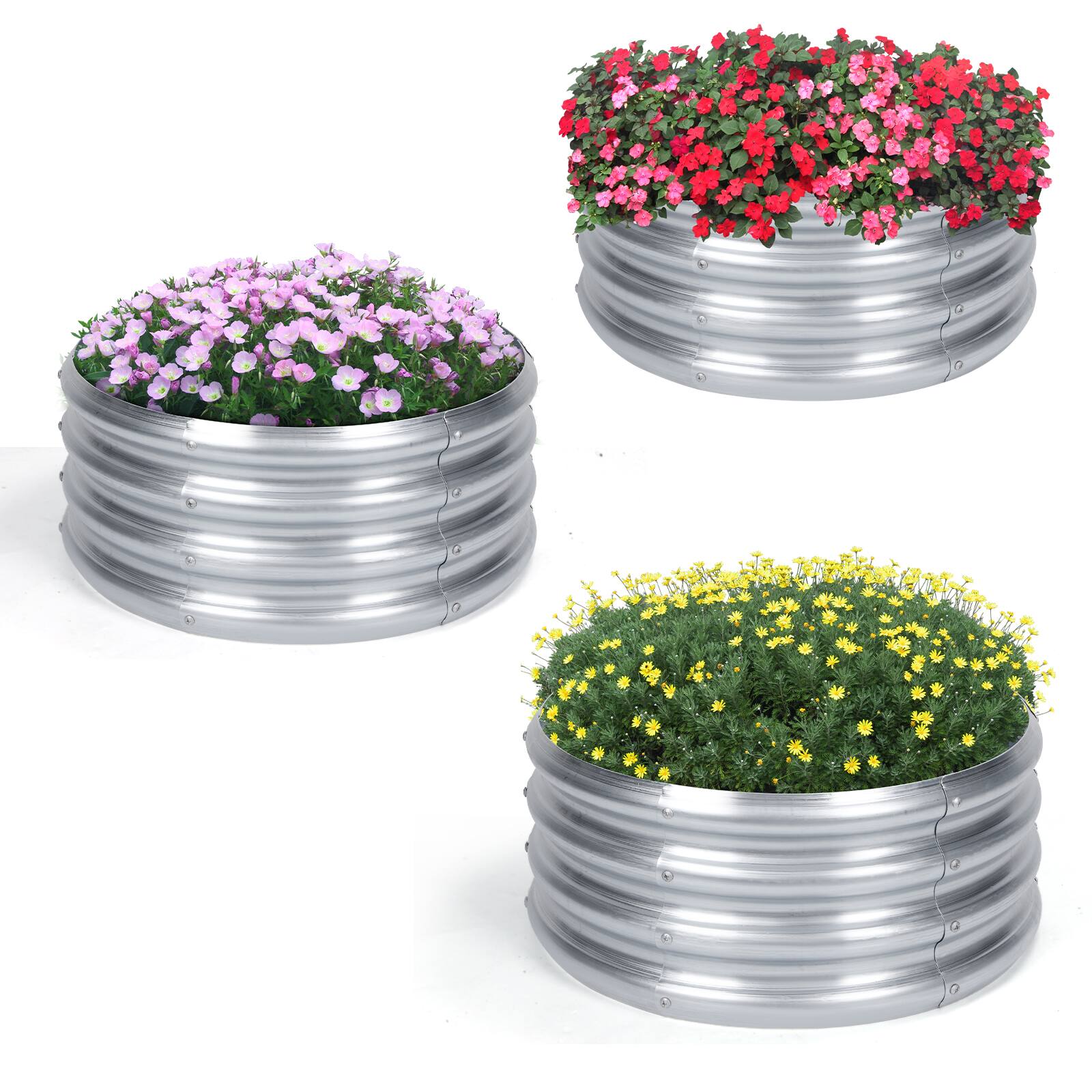 Alt View 1. Oumilen - 3-Pack 24" Round Galvanized Raised Garden Beds.