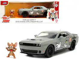 Jada - 2015 Dodge Challenger Hellcat with Tom Graphics and Jerry Figure Tom and Jerry Hollywood Rides Series 1/24 - Gray