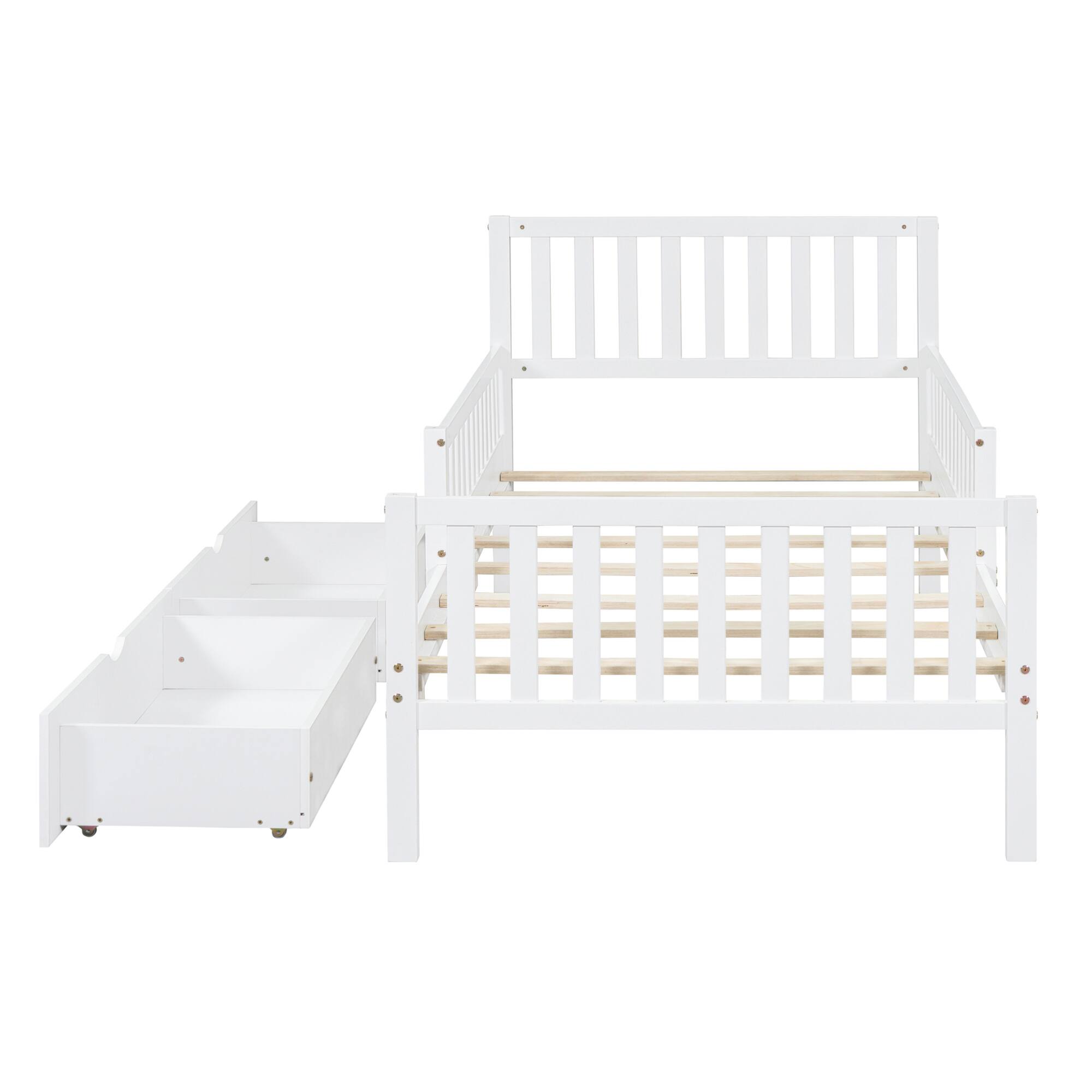 Alt View 2. GOODSILO - Twin Size Wood Platform Bed with Dual Guardrails and Underbed Storage Drawers for Enhanced Safety and Organization - White.