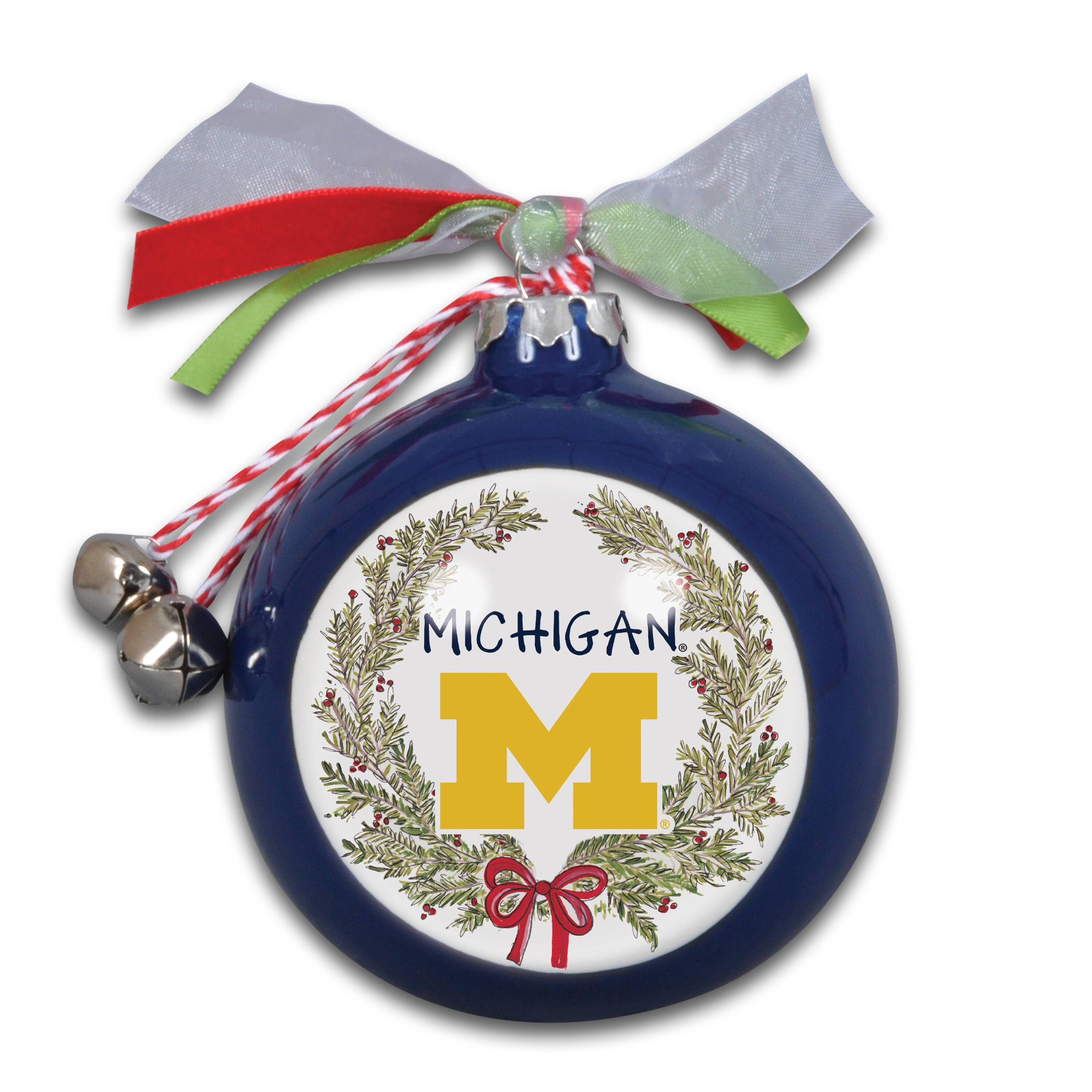 Front. Magnolia Lane - Michigan Wolverines Wreath Kickoff Painted Ornament - Multicolor.