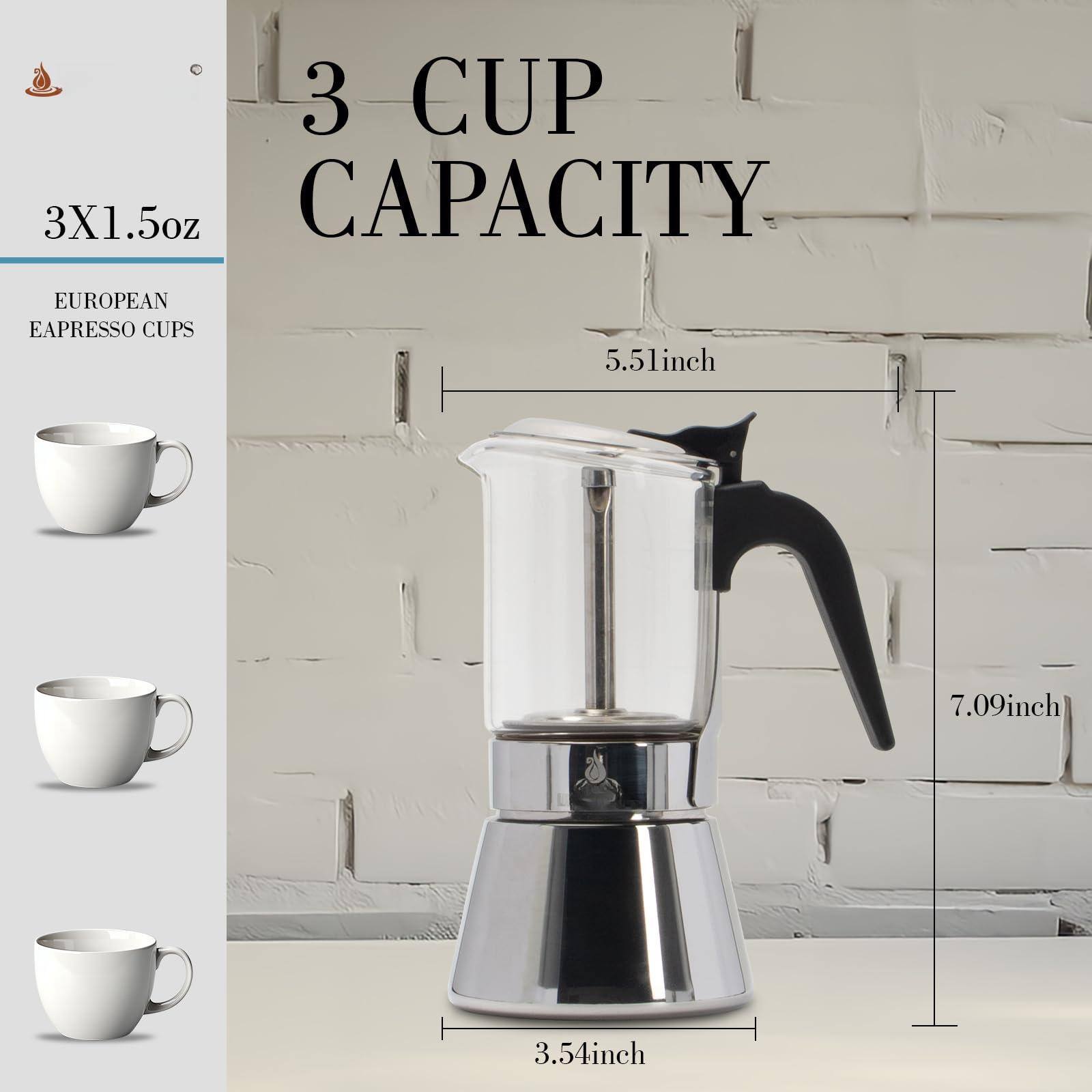 3 CUP CAPACITY  
3X1.5oz  
EUROPEAN ESPRESSO CUPS  
5.51inch  
7.09inch  
3.54inch