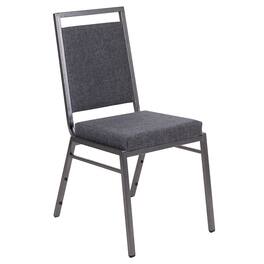 Emma + Oliver - Square Back Banquet Stack Chair - Wedding Party Event Chair - Dark Gray Fabric/Silver Vein Frame