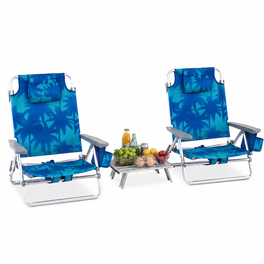 Tree Fold Table Gymax Outdoor 3 Piece Camping Set w/ 2 Lightweight Folding Beach Chairs ...