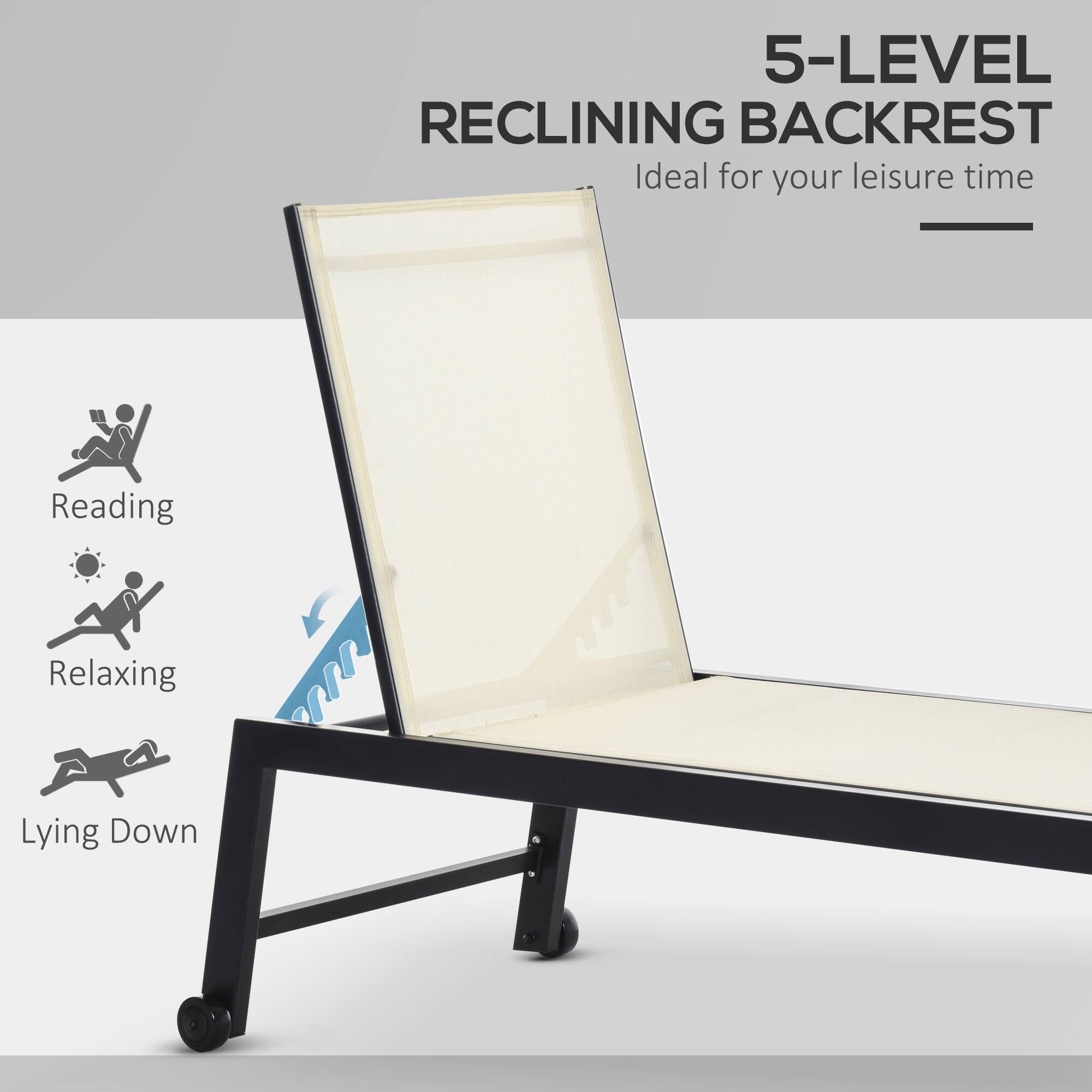 5-LEVEL RECLINING BACKREST
Ideal for your leisure time
Reading
Relaxing
Lying Down