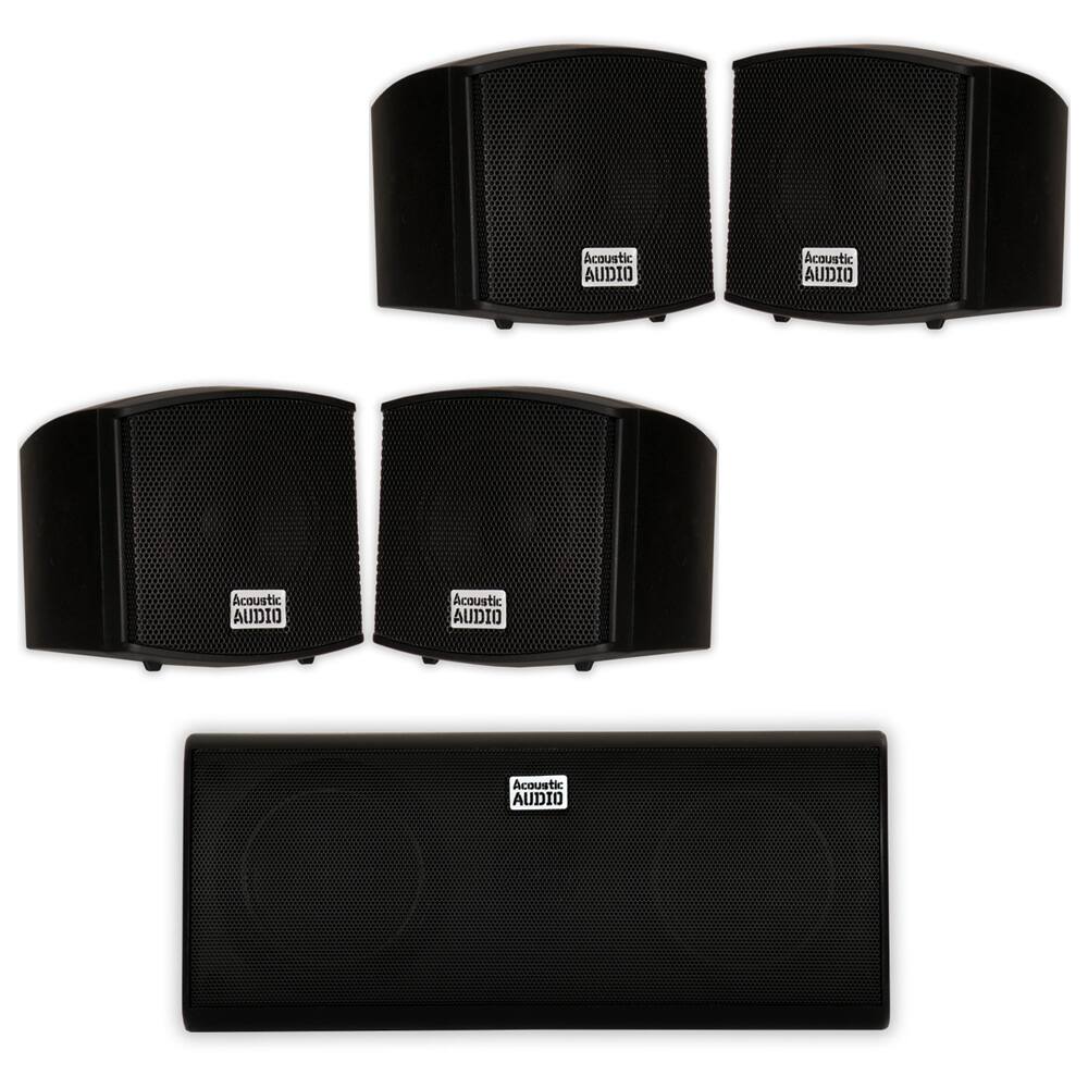 Acoustic Audio by Goldwood - AA321B and AA35CB Indoor Speakers Mountable or Bookshelf Home Theater 5 Speaker Set - Black