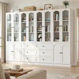 Aheaplus - 94.9'' Wide Pantry Cabinet 4-Piece Set, 80'' Tall Storage Unit with Doors, Drawers, and Adjustable Shelves - White