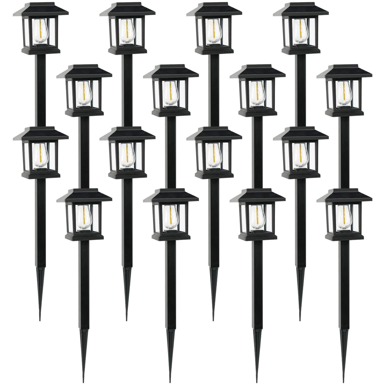 Dazzed Corner - 16-Pack Extra-Bright Solar Pathway Lights, Waterproof Auto On/Off - Black