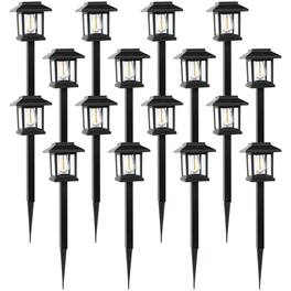 Dazzed Corner - 16-Pack Extra-Bright Solar Pathway Lights, Waterproof Auto On/Off - Black