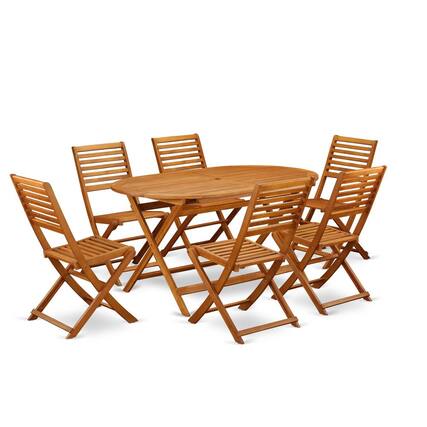 Front. East West Furniture - Wooden Patio Set Natural Oil - Brown.