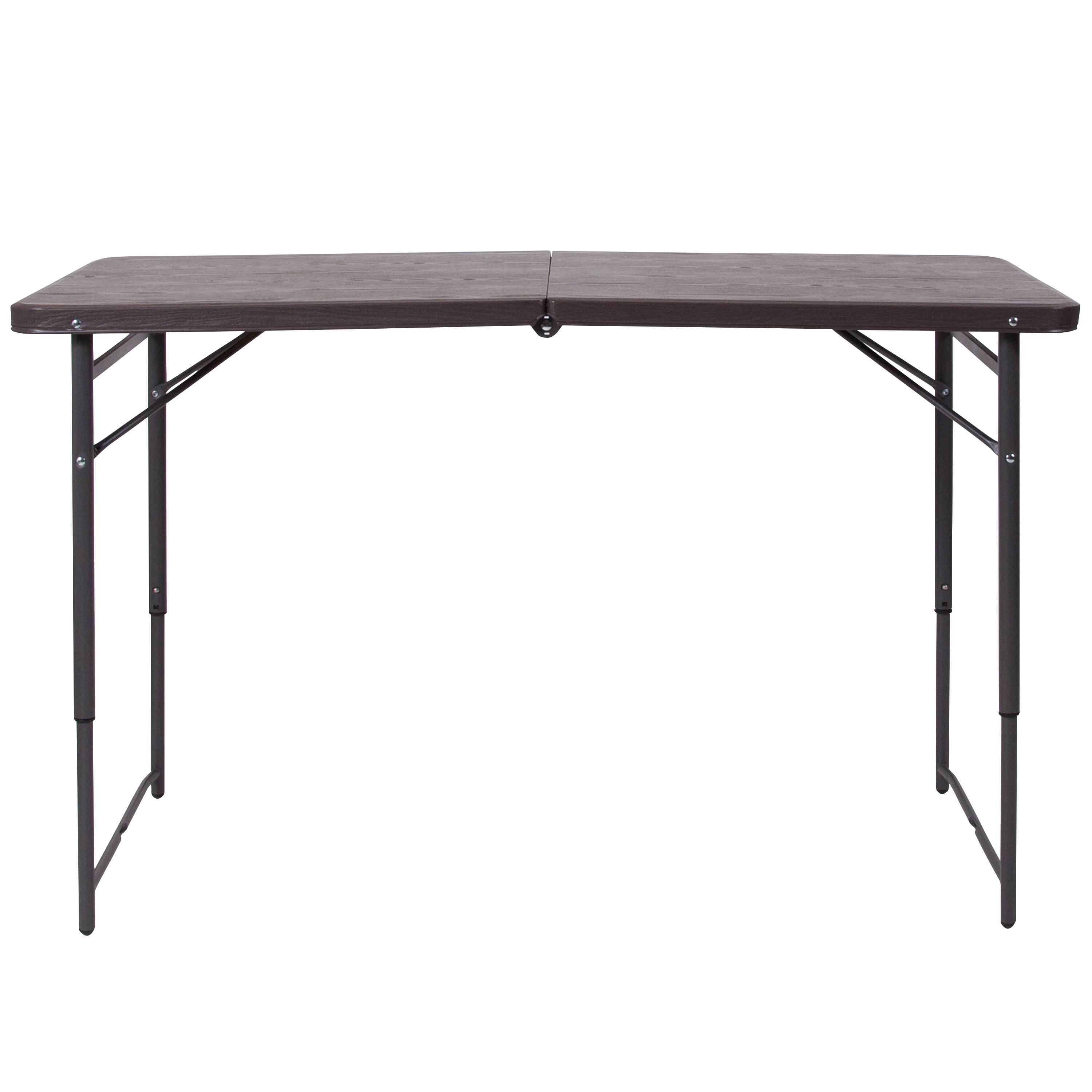 Alt View 5. Emma + Oliver - 4-Foot Height Adjustable Bi-Fold Dark Gray Plastic Folding Table with Handle - Brown.