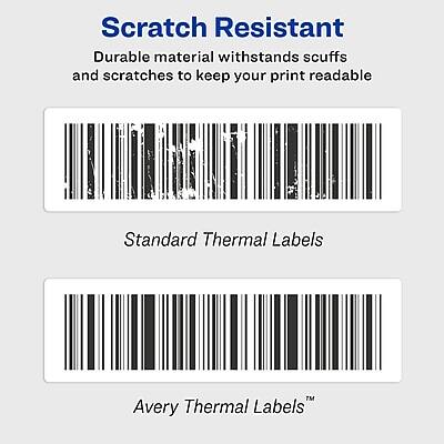 Scratch Resistant  
Durable material withstands scuffs and scratches to keep your print readable  

Standard Thermal Labels  

Avery Thermal Labels™
