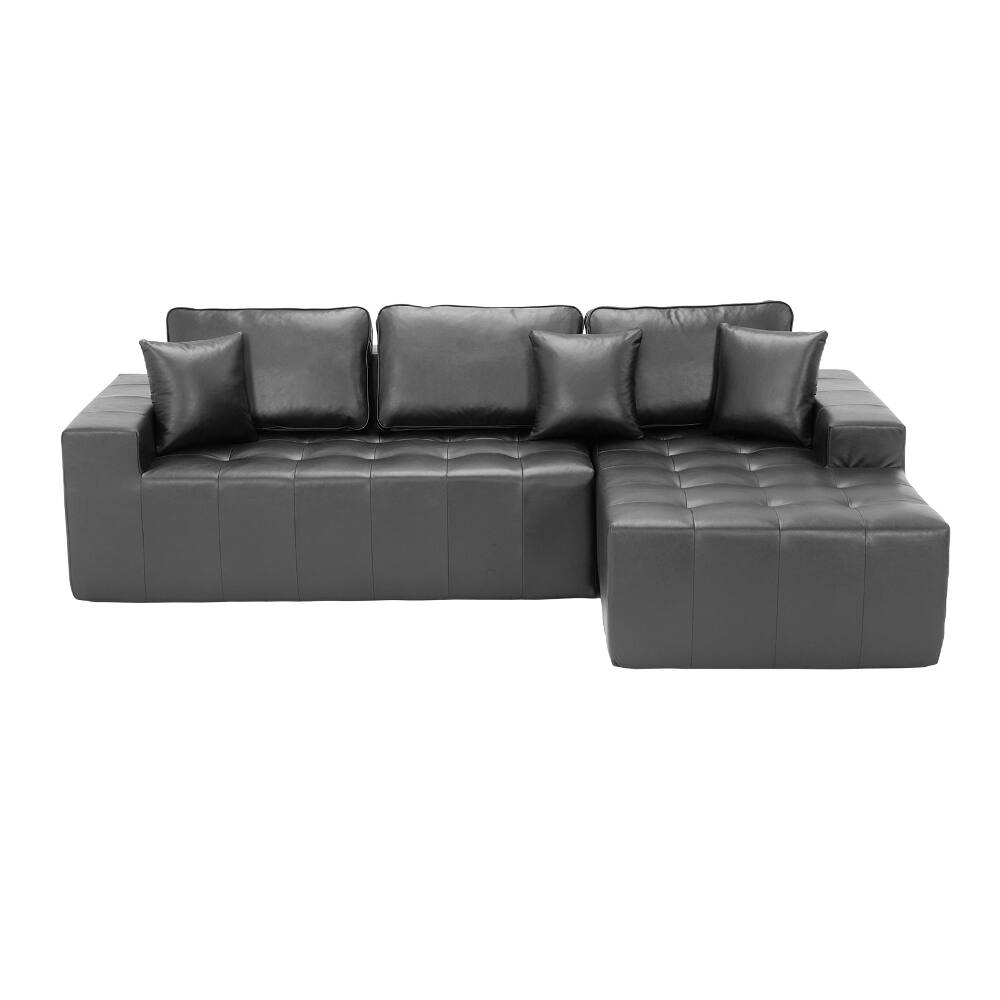 Back. Loheer - Loheer Faux Leather Sofa L-Shaped Sectional Corner Chaise Couch Black - Black.