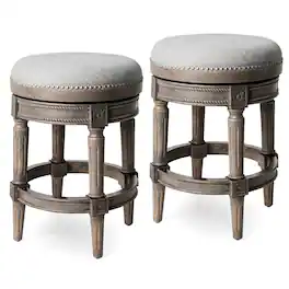Maven Lane - Pullman Backless Counter Stool Finish with Ash Grey Fabric Upholstery, Set of 2 - Reclaimed Oak