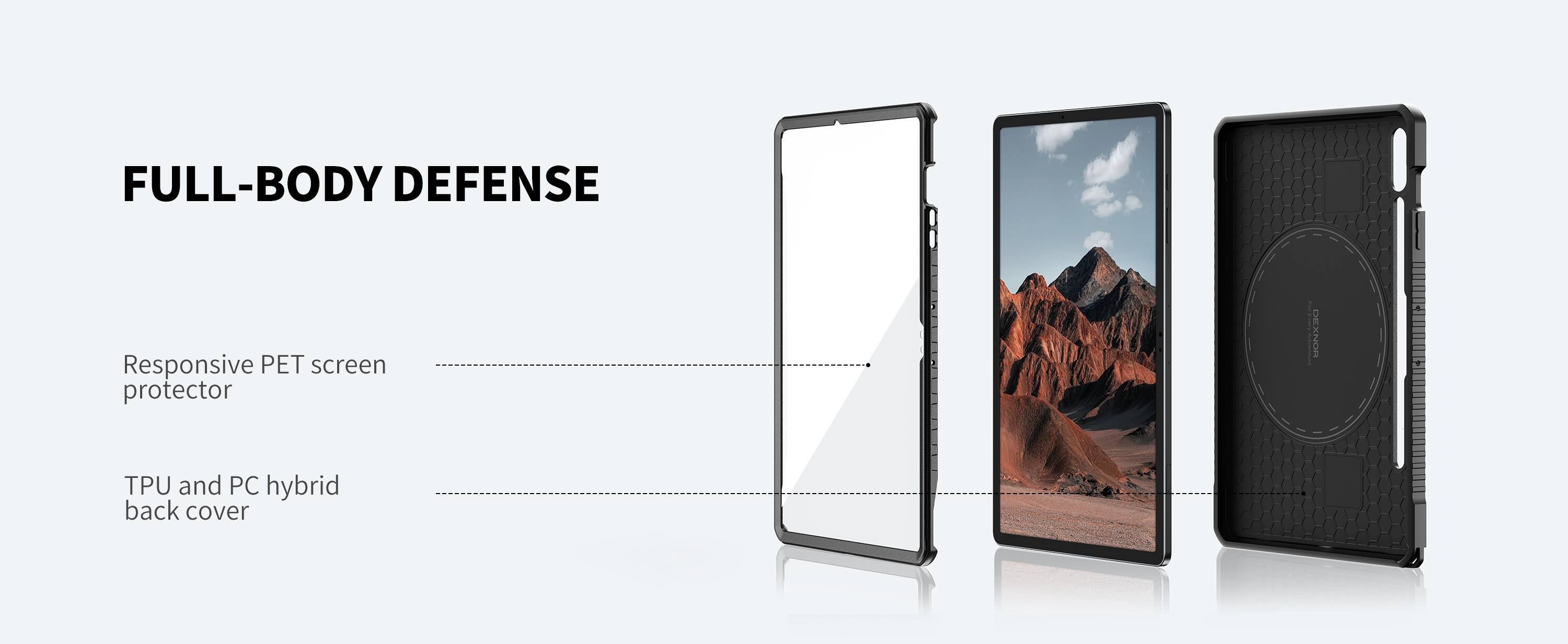 FULL-BODY DEFENSE

Responsive PET screen protector

TPU and PC hybrid back cover