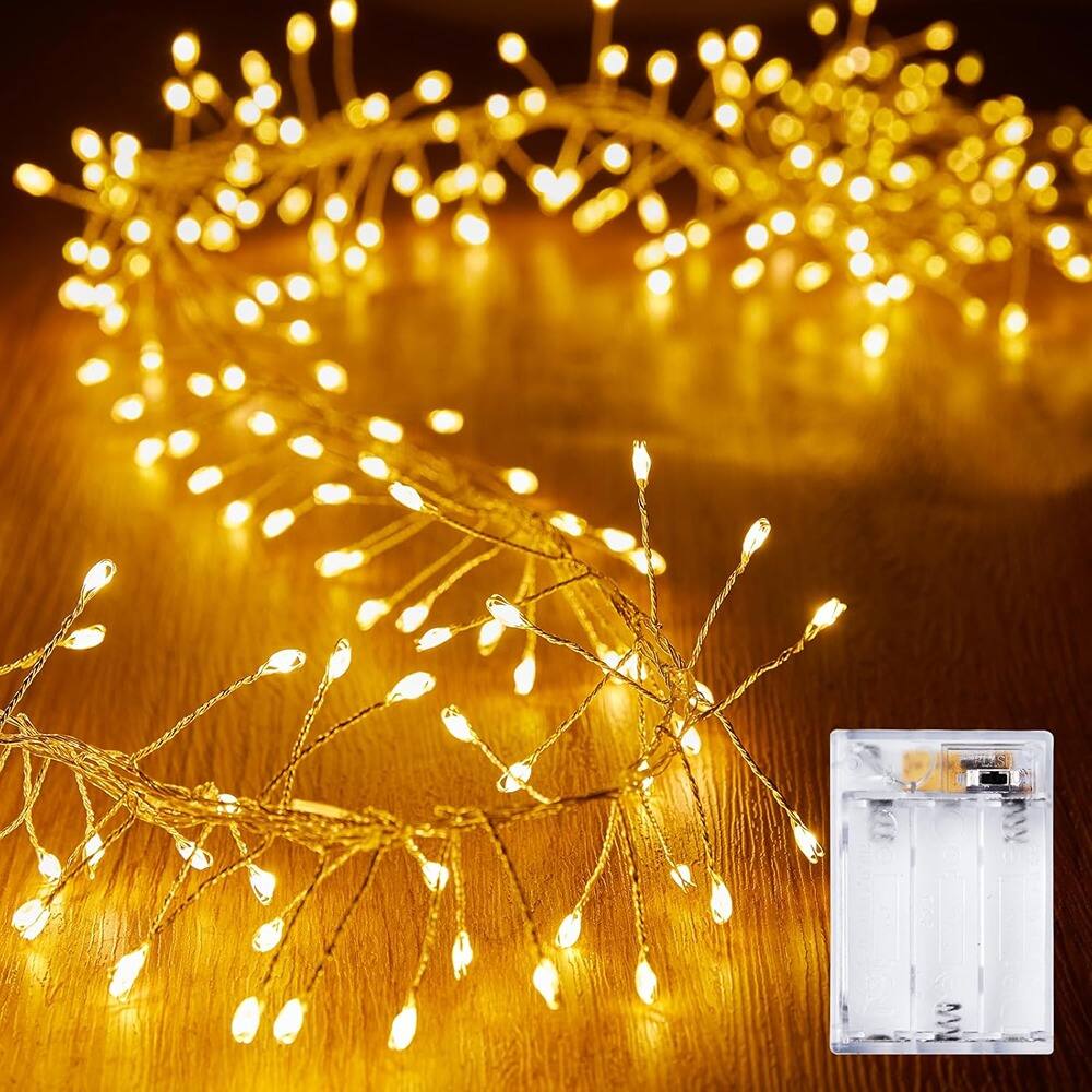 PARKER SLATER - 10FT Battery-Operated Fairy Lights – 120 LED Firecracker String, Waterproof Silver Wire, Indoor/Outdoor