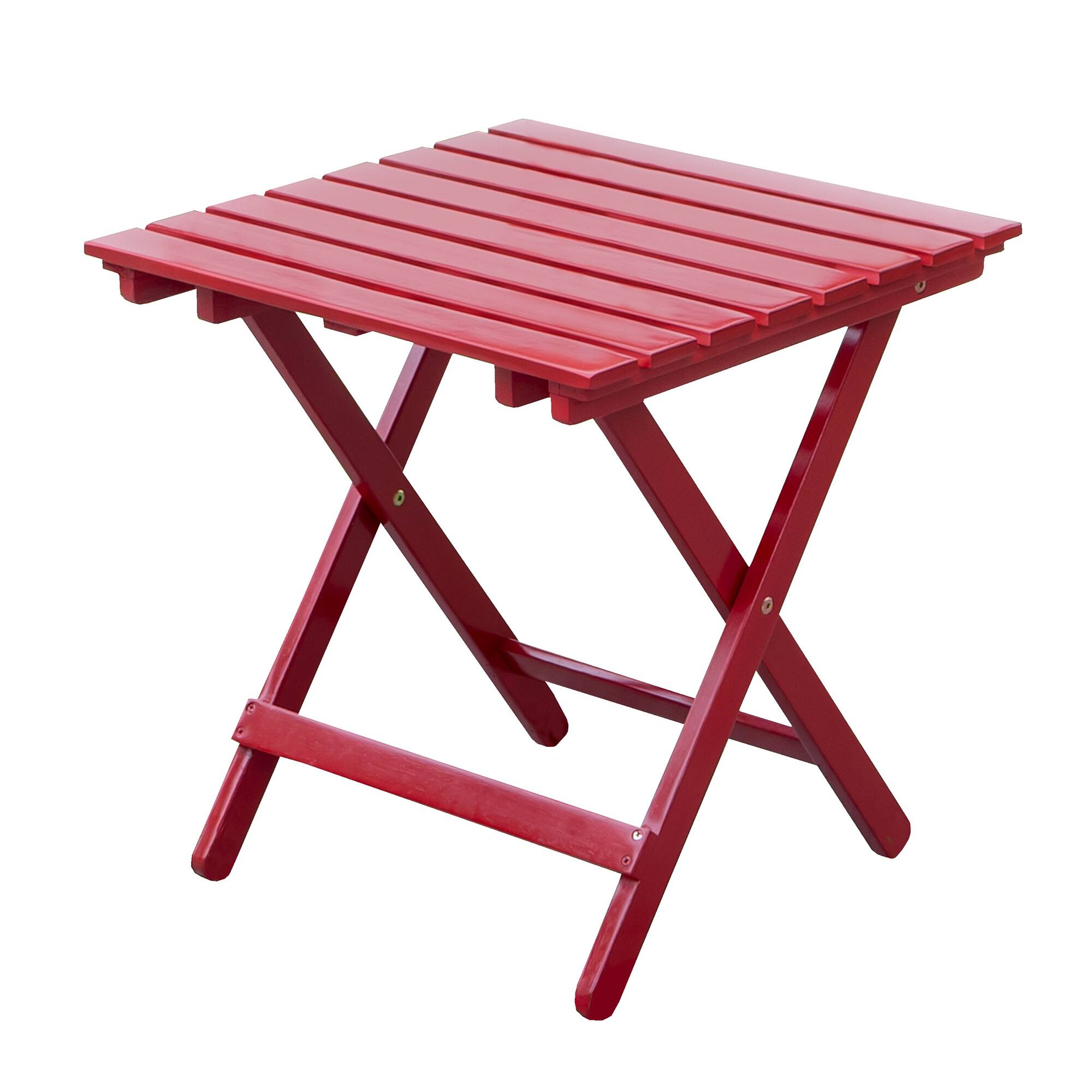 Front. Merry Products - Merry Products Authentic Acacia Hardwood Flat Folding Slatted Side Table, Red - Red.