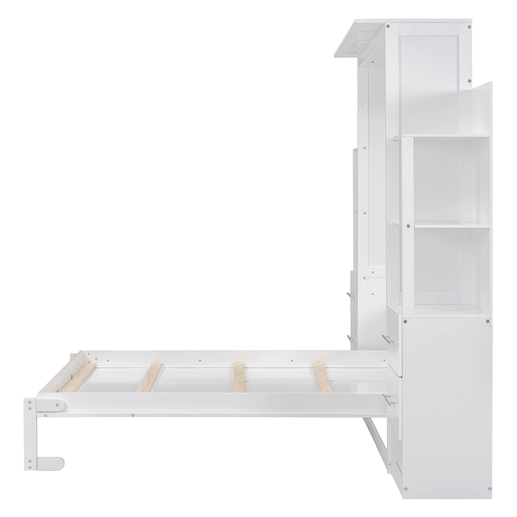 Alt View 4. Tiramisubest - Full Size Murphy Wall Bed, White, MDF+LVL, 80x79x84 inches, 284 lbs, Space-saving - White.