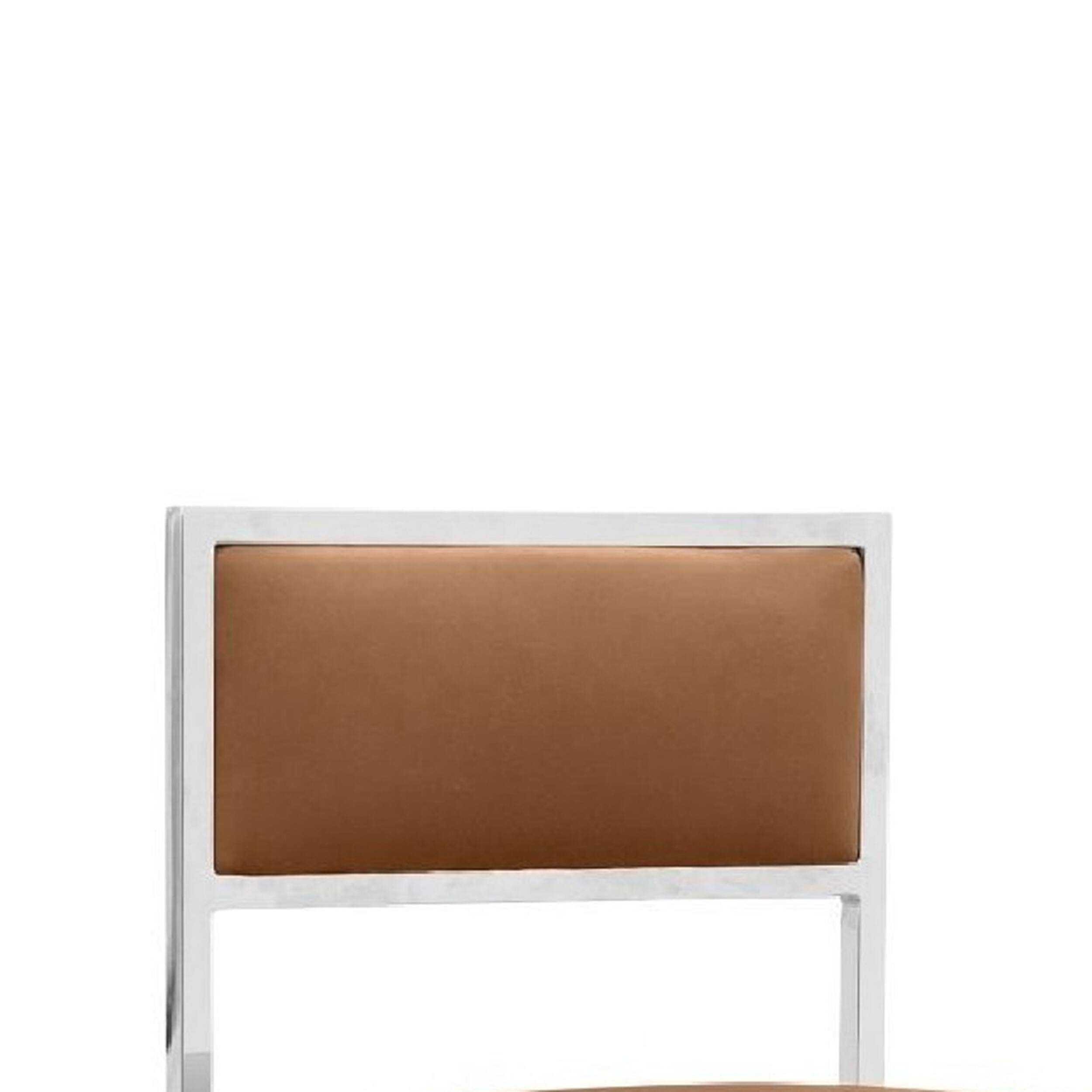 Angle. Manhattan Lane - Eun 30 Inch Faux Leather Barstool, Chrome Cross Base, Set of 2 - Brown and Chrome.
