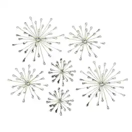 Zeckos - Set of 6 Finish Crystal Jeweled Rhinestone Starburst Metal Wall Hangings - Gold