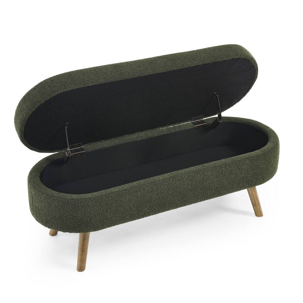 Alt View 6. Ropilly - Ropilly Green Oval Storage Ottoman Bench with Rubber Wood Legs, Pleated Fabric Footstool Seat for Living Room, 43.5 Inch - Green.
