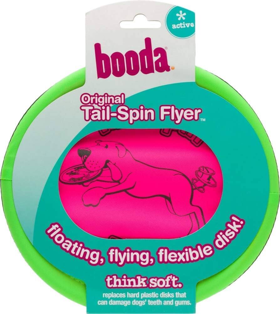 active booda Original Tail-Spin Flyer  
floating, flying, flexible disk!  
think soft.  
replaces hard plastic disks that can damage dogs' teeth and gums.