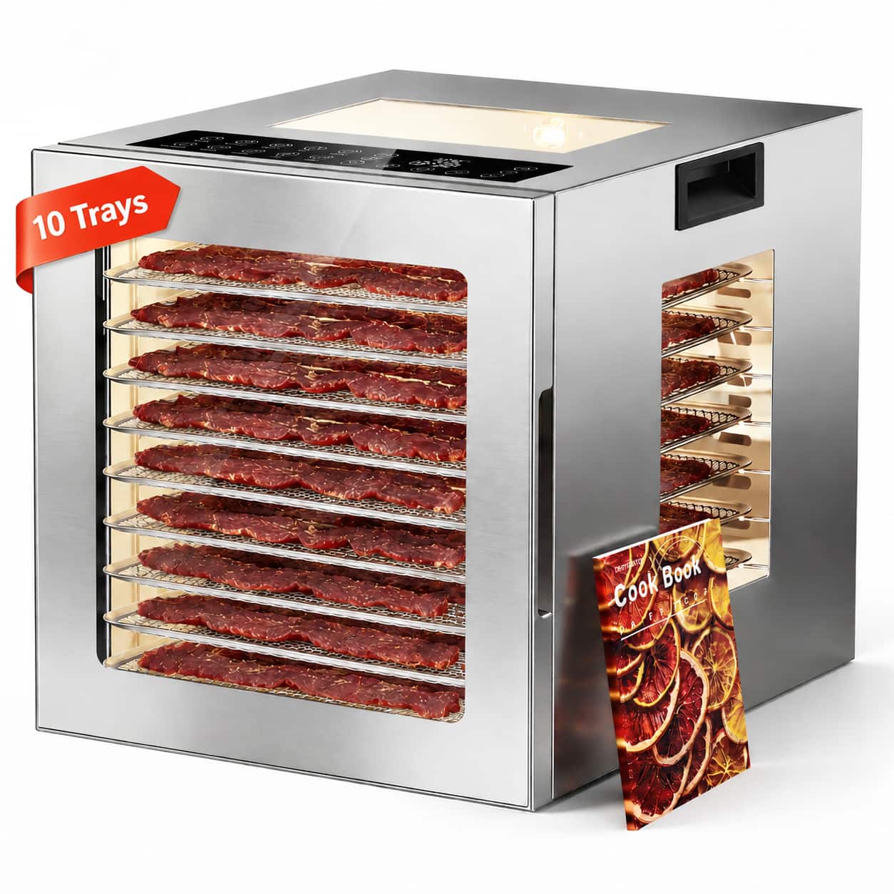 Manastin - Food Dehydrator, 10 Stainless Steel Trays, 10 Smart Presets, 48H Timer - Silver