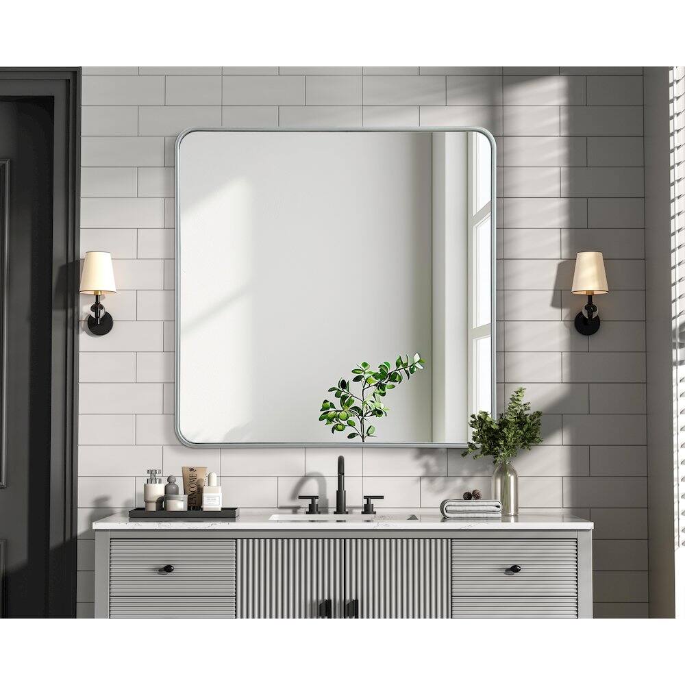 Alt View 3. Elegant Decor - Contour Metal Rectangle Mirror 36x36 in Silver - Silver.