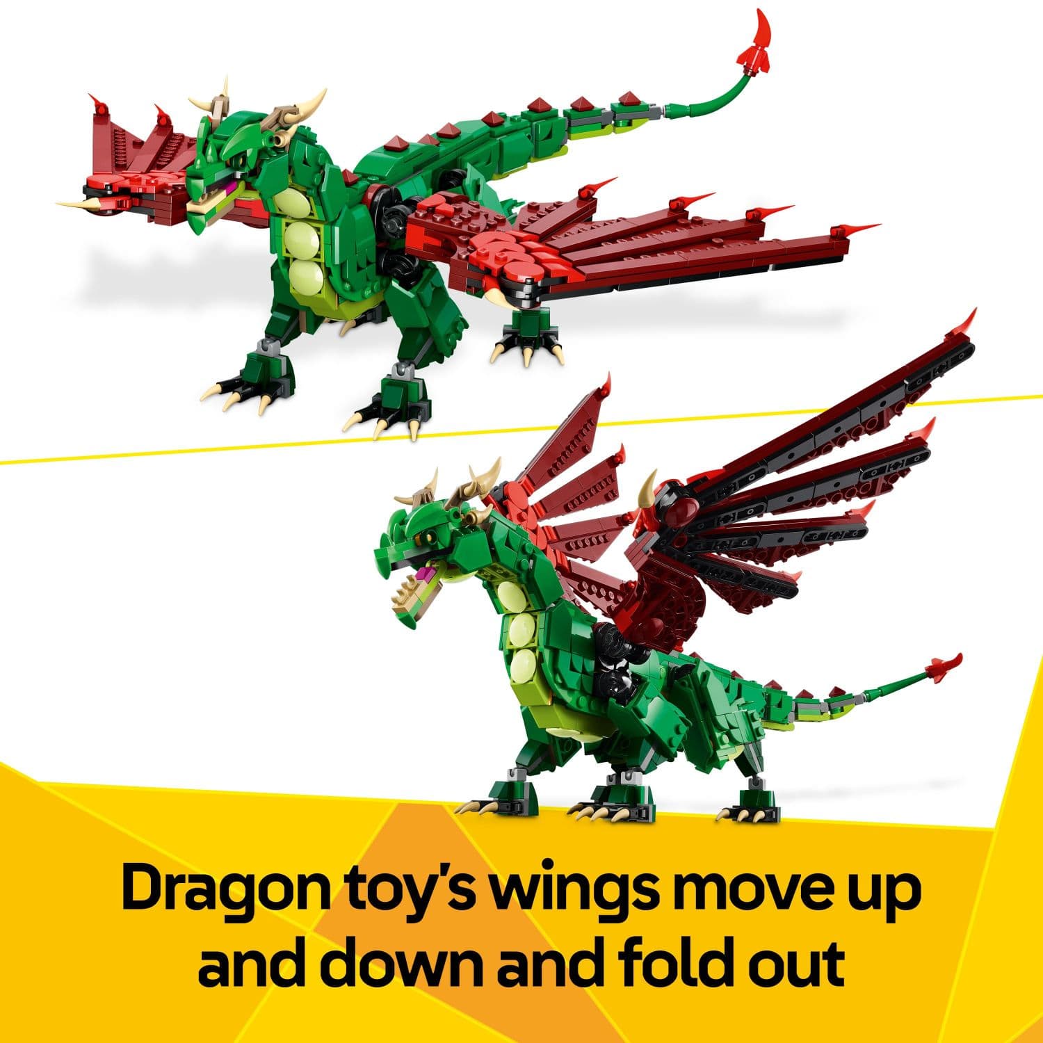 "Dragon toy's wings move up and down and fold out."