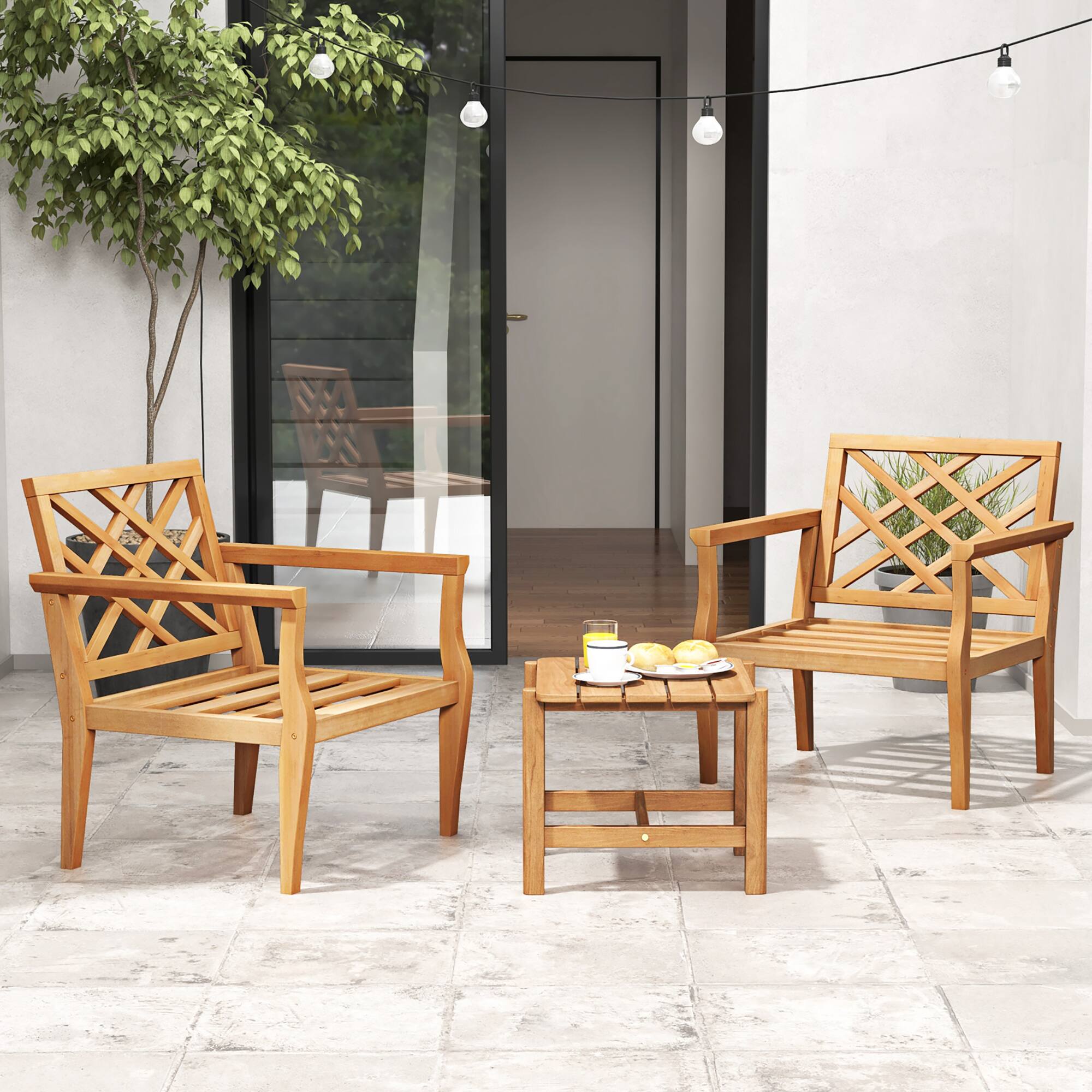 Alt View 1. Gymax - Gymax 2PCS Patio Dinning Chair w/ Cozy Backrest & Armrests Slatted Seat & Solid Legs - Natural.