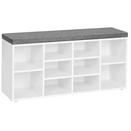 Front. Songmics Home - Shoe Bench – Storage Bench with Padded Seat with 12 Compartments Cloud White and Slate Gray - 0.