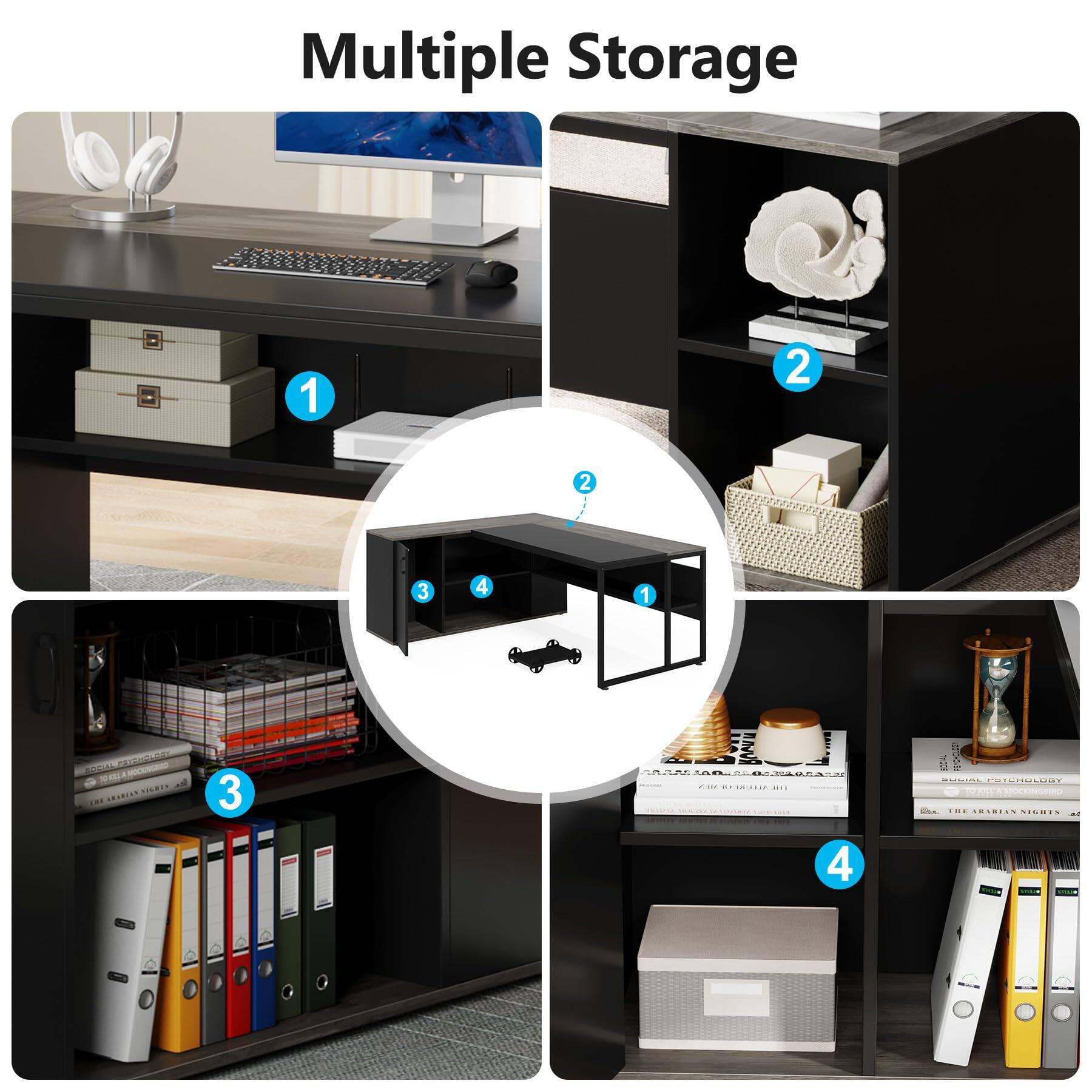 Tribesigns 71 inch Executive Desk, L Shaped Desk with Cabinet Storage ...