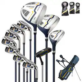 Costway - 12 Pieces Men's Complete Golf Club Set Right Hand 460CC #1 Driver & #3 Fairway - Yellow