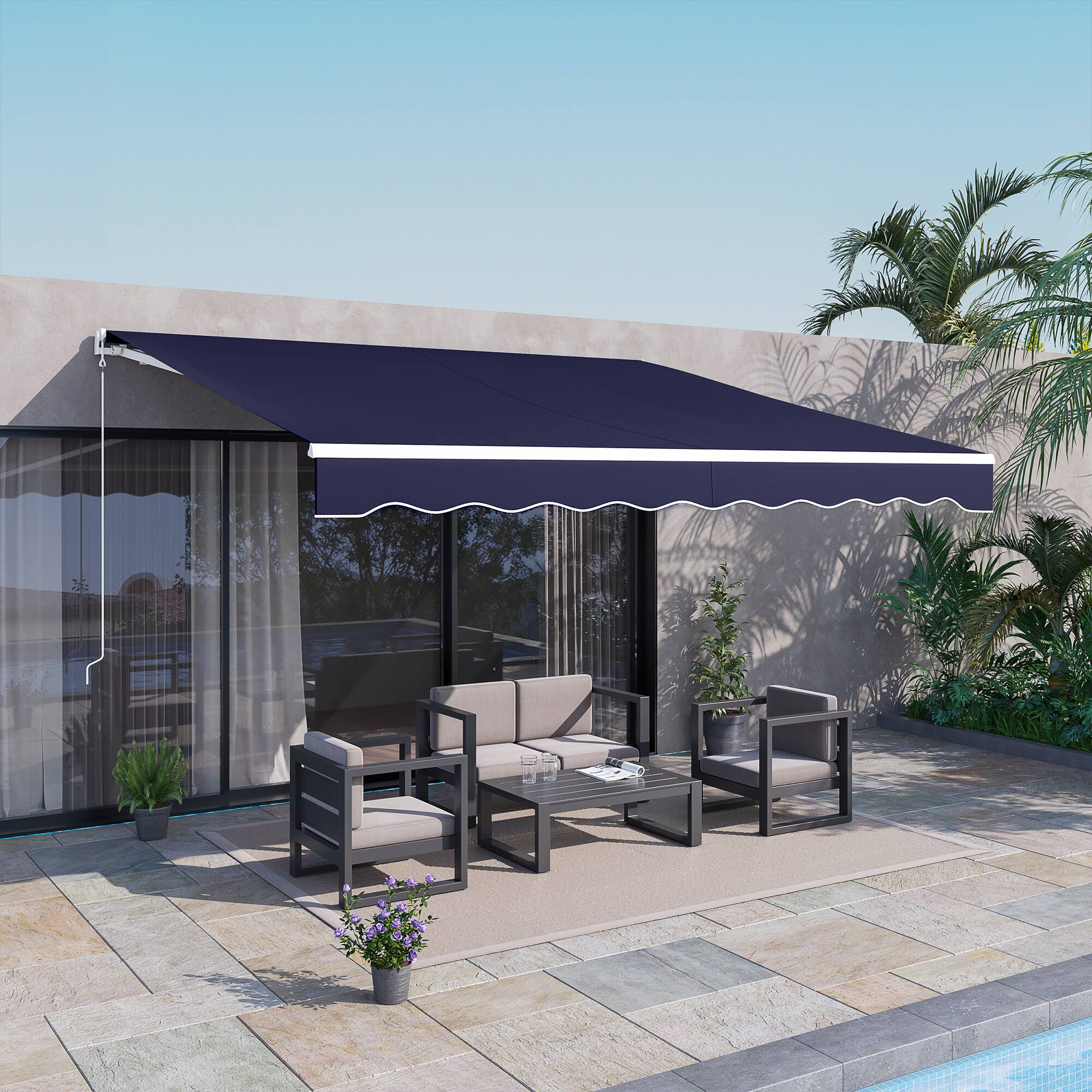 Alt View 1. Outsunny - x 10' Electric Retractable Awning Sunshade Shelter with Remote Controller - Dark Blue.