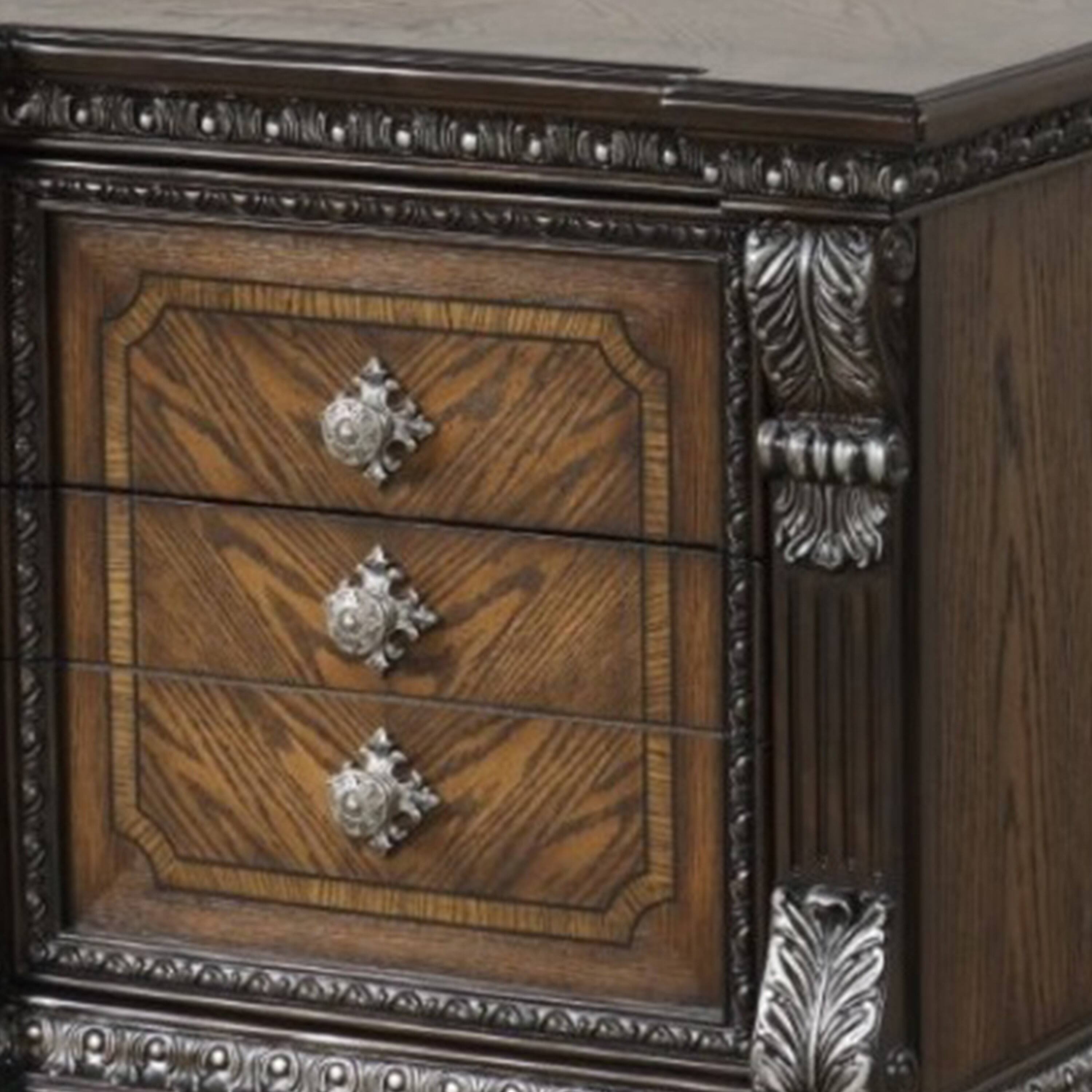 Alt View 1. Manhattan Lane - Naddy Nightstand, Hidden Drawer USB A-C, 30 Inch - Espresso Brown, Silver.