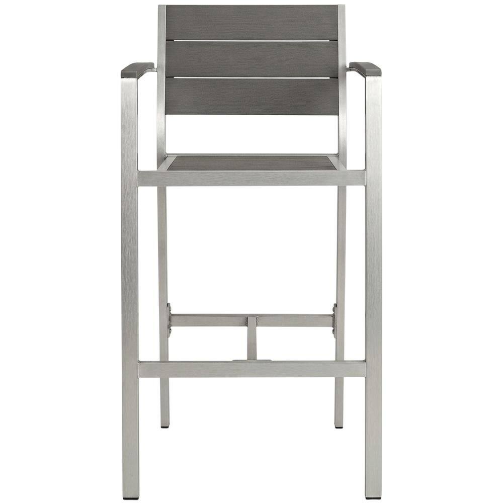 Back. Outdoor Escape - Aluminum Outdoor Bar Stool With Armrests And Back Support For Patio Lounge - Gray.