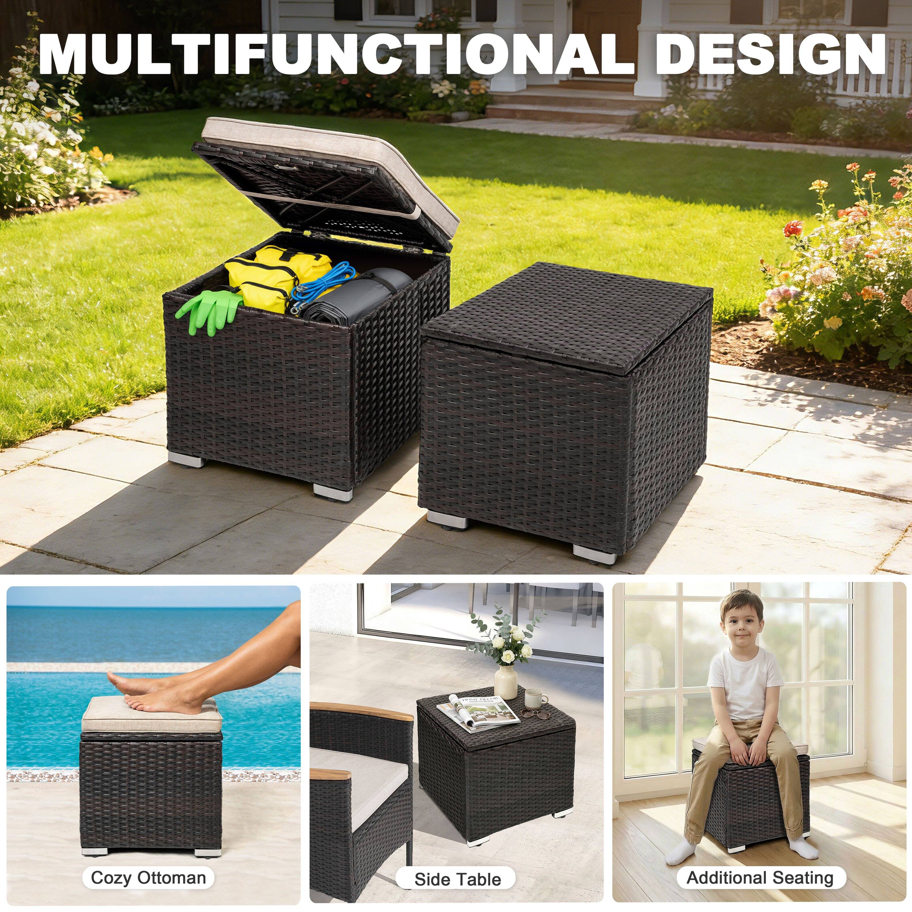 MULTIFUNCTIONAL DESIGN

Cozy Ottoman Side Table Additional Seating

- Cozy Ottoman
- Side Table
- Additional Seating