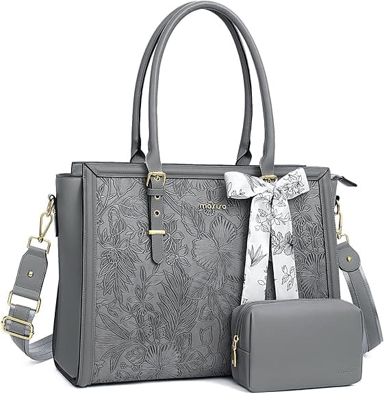 mosiso - Laptop Bag for Women 17-17.3 inch PU Leather Tote Bag Work Briefcase Computer Bags - Gray