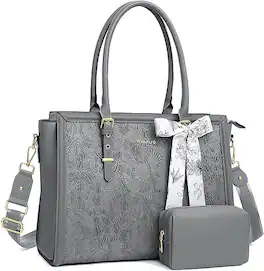 mosiso - Laptop Bag for Women 15-15.6 inch PU Leather Tote Bag Work Briefcase Computer Bags - Gray