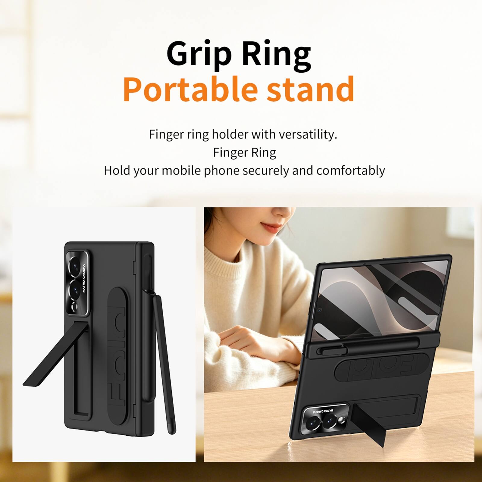 Grip Ring Portable stand

Finger ring holder with versatility. Finger Ring Hold your mobile phone securely and comfortably!