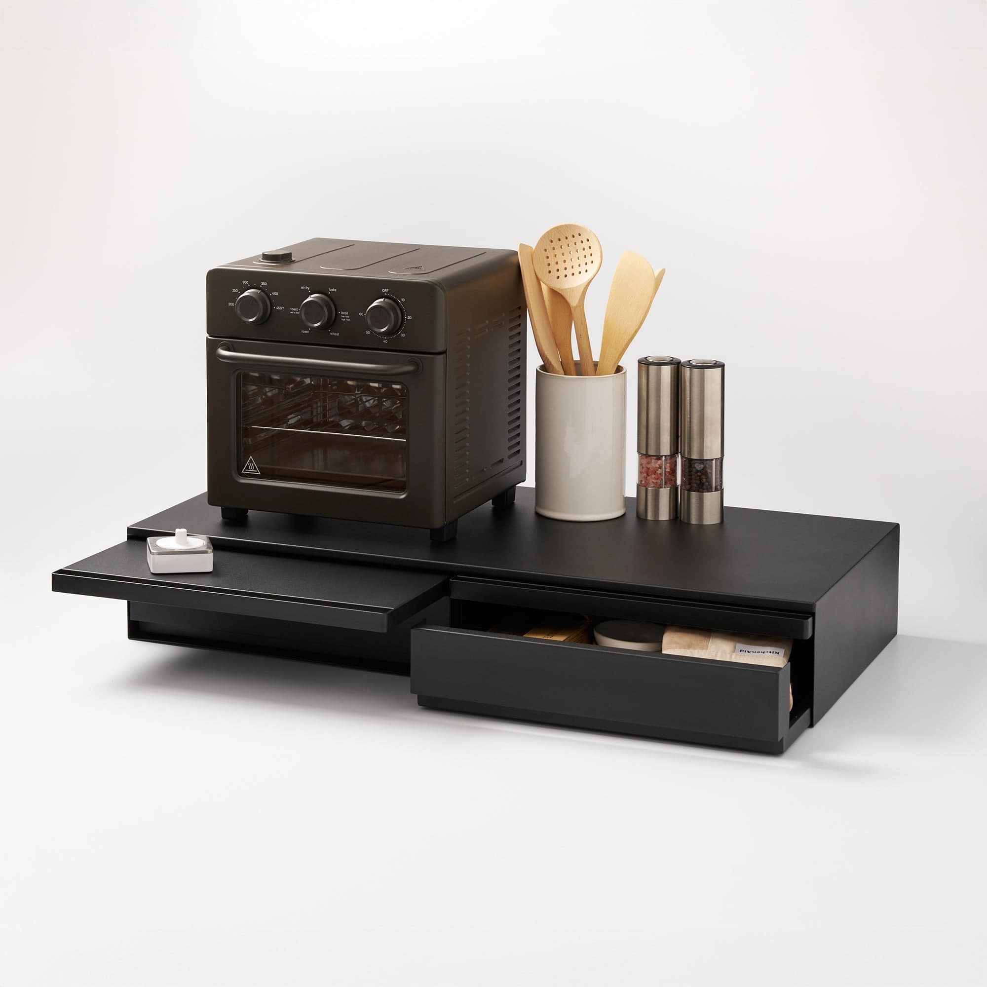 Yamazaki Home - Countertop Drawer with Pull-Out Shelf - Wide - Steel - Black